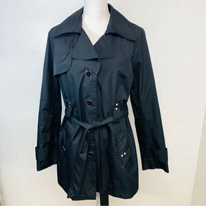 Weather Tamer Jacket Woman Medium  Black Pockets Belt Lined‎ Travel Casual Work